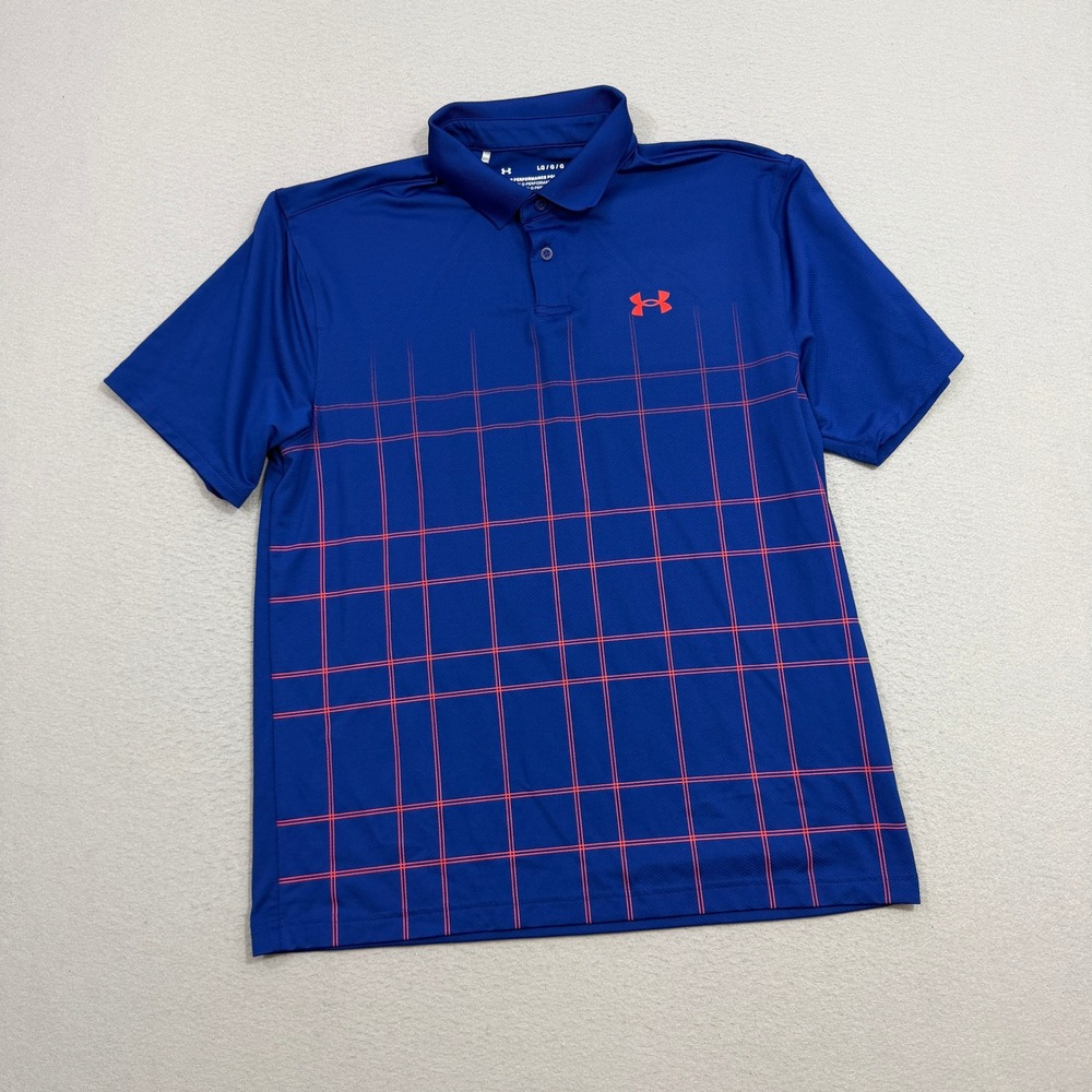 Under Armour Polo Mens Large Blue The Performance Polo Grid Pattern Short Sleeve